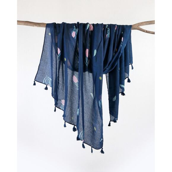 NEW Boho Floral Design Tasseled Rectangle Soft Chic Scarf Large Blue Pink White - Picture 13 of 15